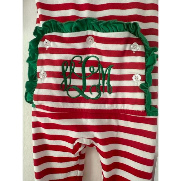 Cecil & Lou Christmas Red Stripe Ruffle Zipper Pajamas custom monogram VLM Sz6m - Picture 4 of 5